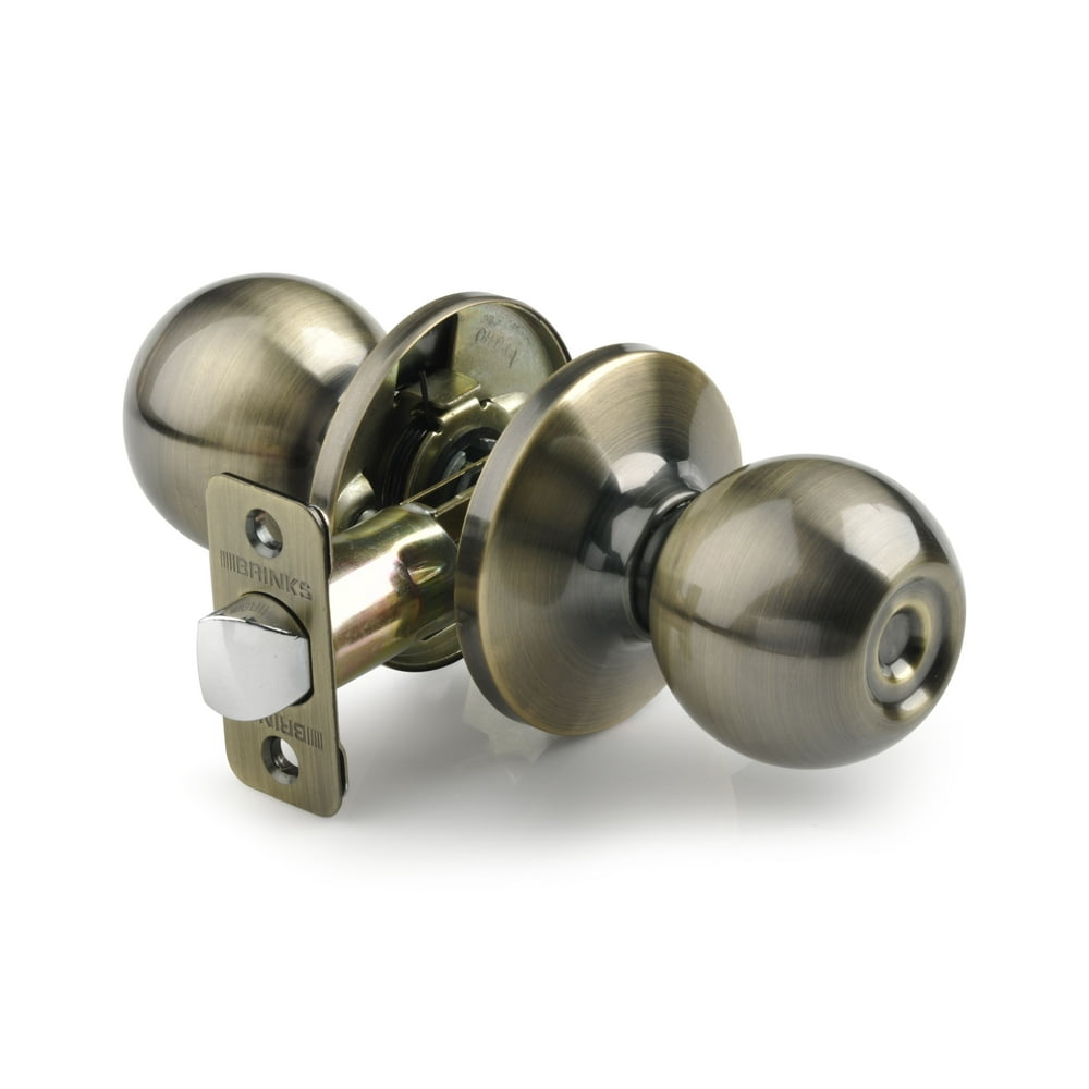Brinks Interior NonLocking Passage Ball Doorknob, Antique Brass Finish