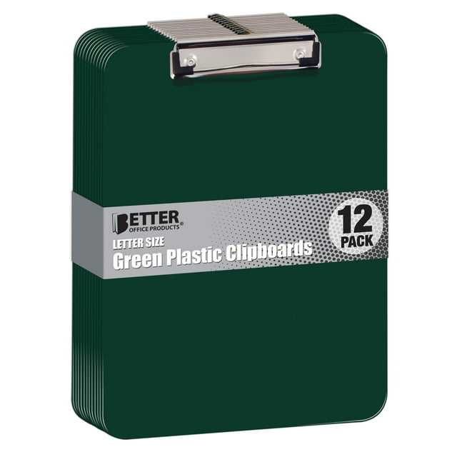 Clipboard Better Office Products, plástico verde, paquete de 12