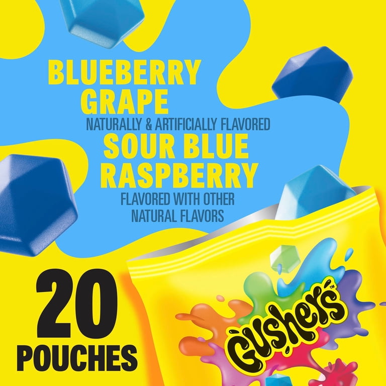 raz gushers flavors Gushers Fruit Flavored Snacks, Blueberry Grape, Sour Blue Raspberry, 20 Pouches, Family Pack, 16 oz main image 1