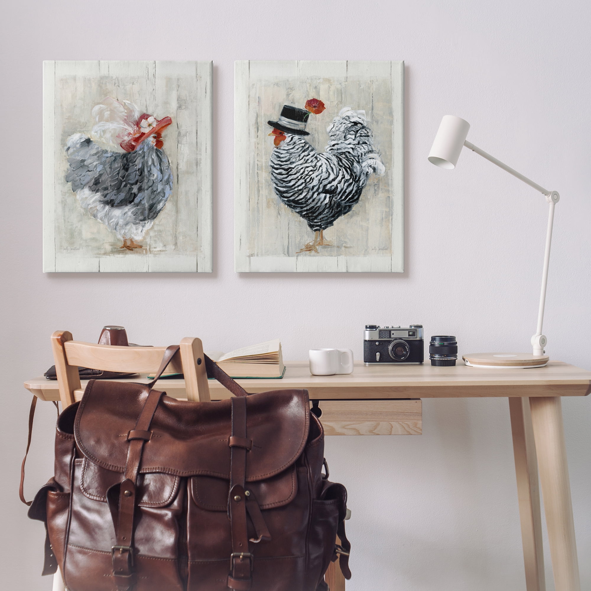 Stupell Industries Farm Rooster and Hen Vintage Birds Brim Hats, 24 x 30, Design by Sally Swatland