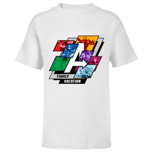 Marvel Avengers A-Logo Family Vacation Trip Travel - Short Sleeve T-Shirt for Kids - Customized-White