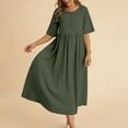 thumbnail image 4 of FYEGRE Plus Size Cotton Linen Dresses for Women Short Sleeve Summer Midi Dress Women's Casual Round Neck Dress with Side Pockets Green XL, 4 of 6