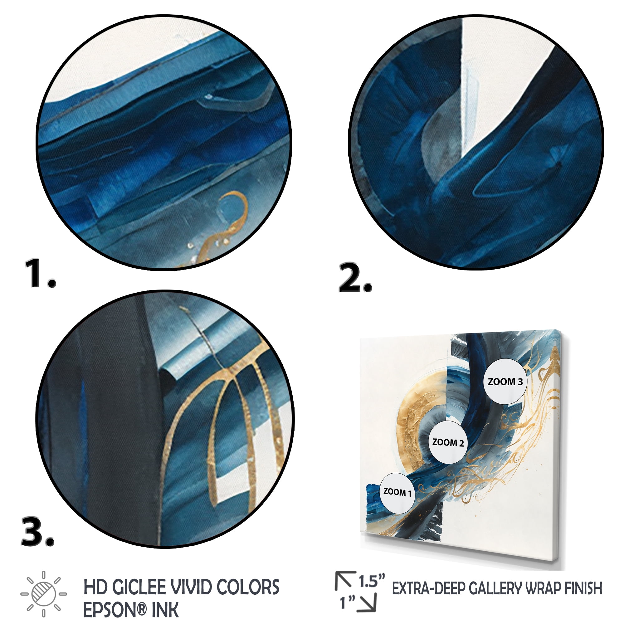 Designart Blue And Gold Swirl Abstract VI Canvas Wall Art