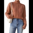 thumbnail image 1 of Suéteres de Otoño para Mujer, Jersey de Punto Acanalado de Larga, Holgado, con Cuello Alto, Ligero y Casual Café L, 1 of 8