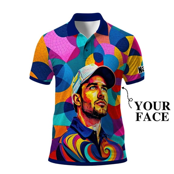 HOMYGIFTS Men’s Custom Face Golf Polo Shirt – Personalized Face Mosaic Art Style Shirt Sportswear