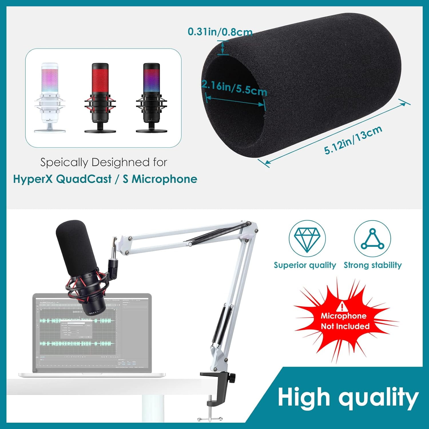 For HyperX QuadCast S White Boom Arm - White Mic Arm