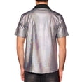 thumbnail image 3 of INSPIRE CHIC Shiny Metallic Shirts for Men's Short Sleeves Button Down Party Disco Shirts 2XL Silver, 3 of 5