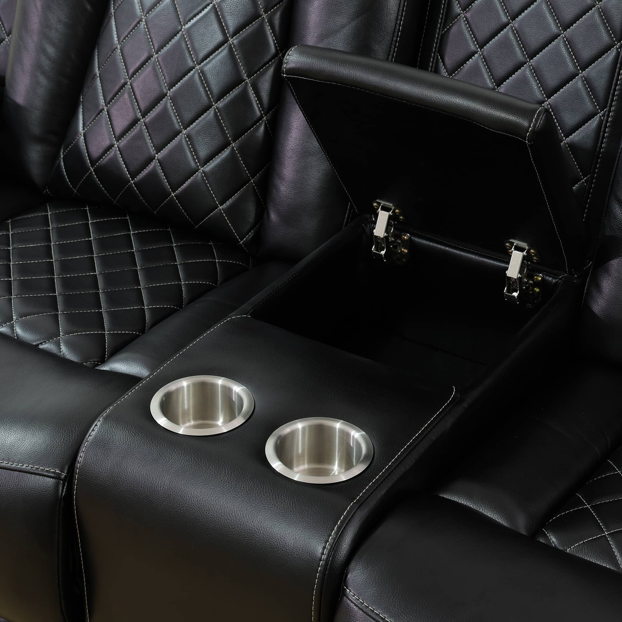 Power Recliner Sofa Set with LED Lights, Air Leather Home Theater Seating with USB Ports, Cup Holders, Hidden Storage, Black