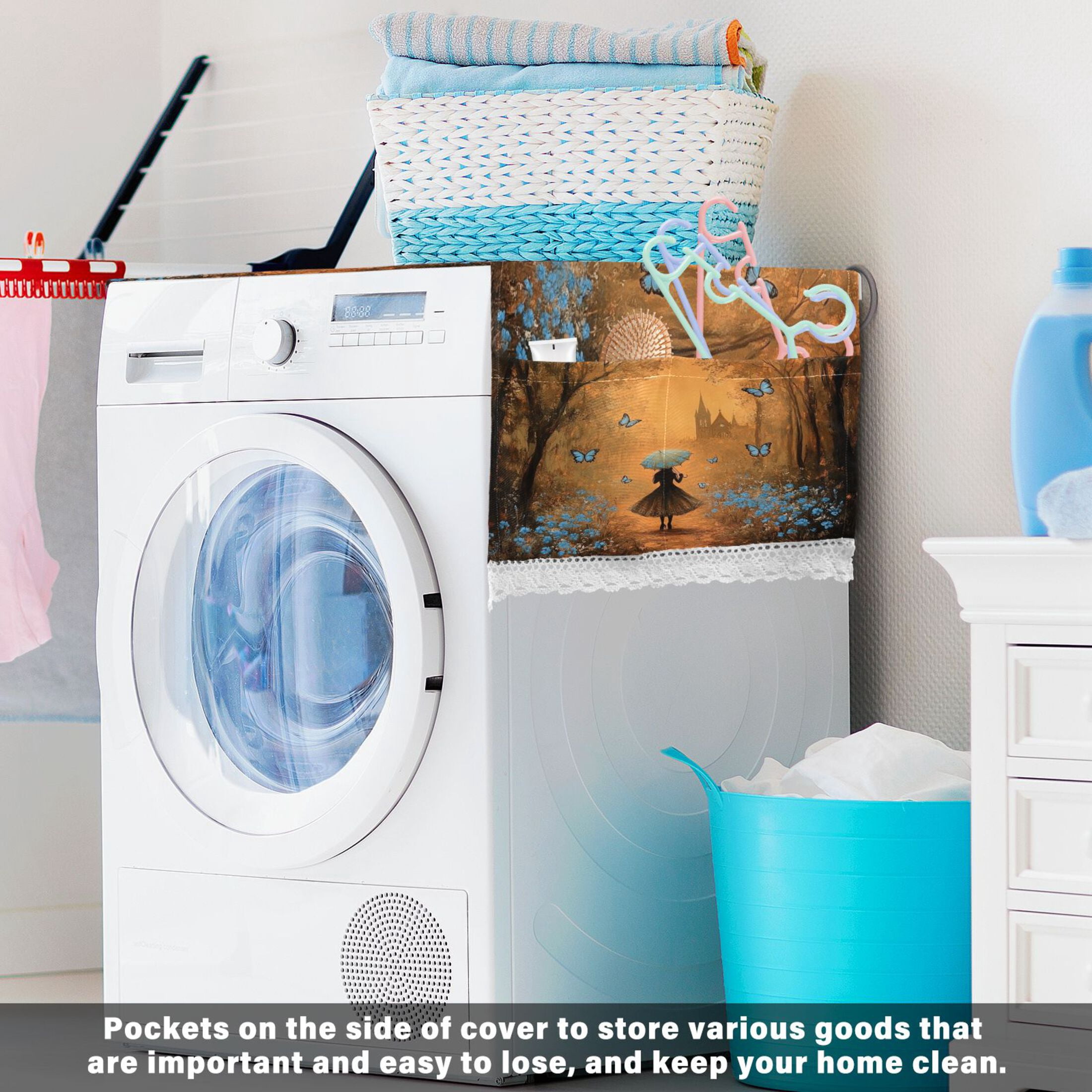 WOBOGO Blue Butterfly Forest Washing Machine Cloth Dryer Refrigerator Top Cover Protective Non-Slip Mat For Kitchen Laundry