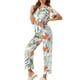 thumbnail image 4 of INSPIRAR CHIC Pijamas de Satén para Mujeres con Botones, Camiseta de Manga Corta y Pantalones Sueltos, Conjuntos de Pijamas de Seda XL Verde, 4 of 6
