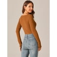 thumbnail image 4 of DARING DIVA Square Neck Sweater Bodysuit Blouse Tops M Brown, 4 of 5