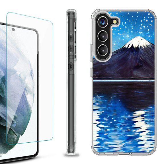 OneToughShield ® for Samsung Galaxy S23  S23 Plus 5G Shockproof Bumper Phone Case, with Tempered Glass Screen Protector - Starry Night Fuji