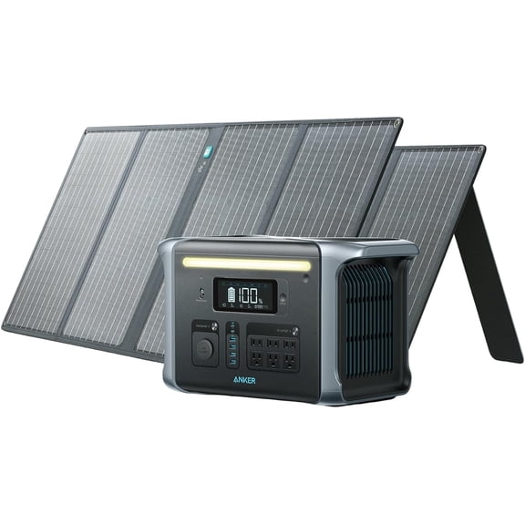 Anker SOLIX F1200 Portable Power Station, PowerHouse 757, 1229Wh Solar Generator, with 2 * 100W Solar Panels, LiFePO4, 6 * 110V/1500W AC Outlets, 2 USB-C Ports 100W Max, LED Light for Outdoor Camping