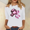 thumbnail image 2 of VKOYWKM Women's 3/4 Sleeve Tops Breast Cancer Awareness Shirts Inspirational Cancer Crew Neck Loose Fit Pink Ribbon Graphic Tee, 2 of 5