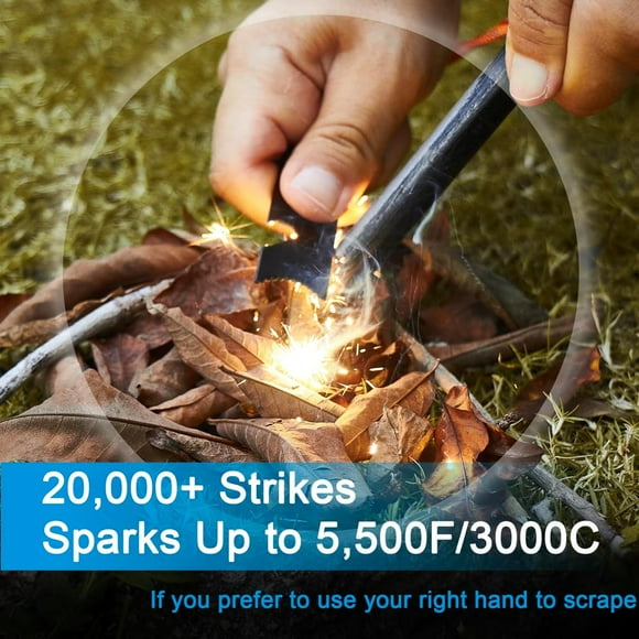 DEBGFS Lanceur d'Incendie à Tige Ferro Classique Super Robuste 1/2 Pouce x 6 Pouce avec Paracorde et Perceuse Multi-Outils 20 000 Frappes Convient au Camping, à l'Urgence et à la Survie
