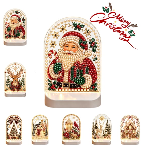 KRONDO Christmas Diaamond-Art Night Light, 3D Pear-l Painting Kit with Warm LED Base for Beginners