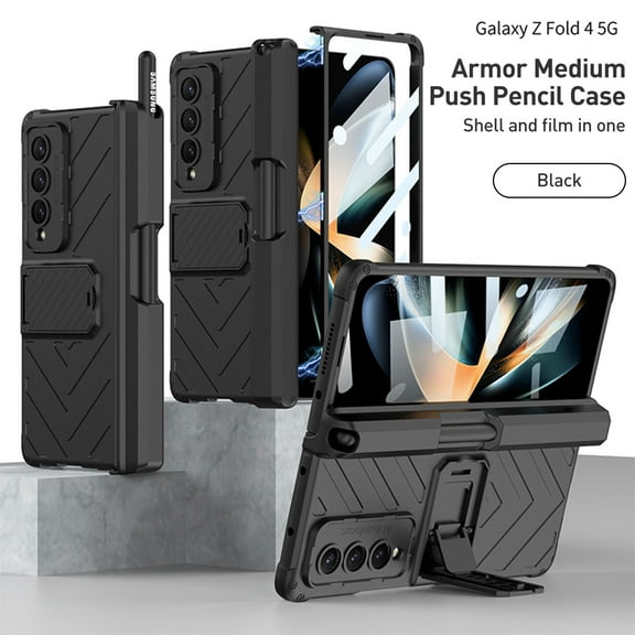 Mantto for Samsung Galaxy Z Fold 4 Case with Hinge Protection, S Pen Holder & Magnetic Kickstand & Built-in Screen Protector Protective Case for Samsung Galaxy Z Fold 4, Black