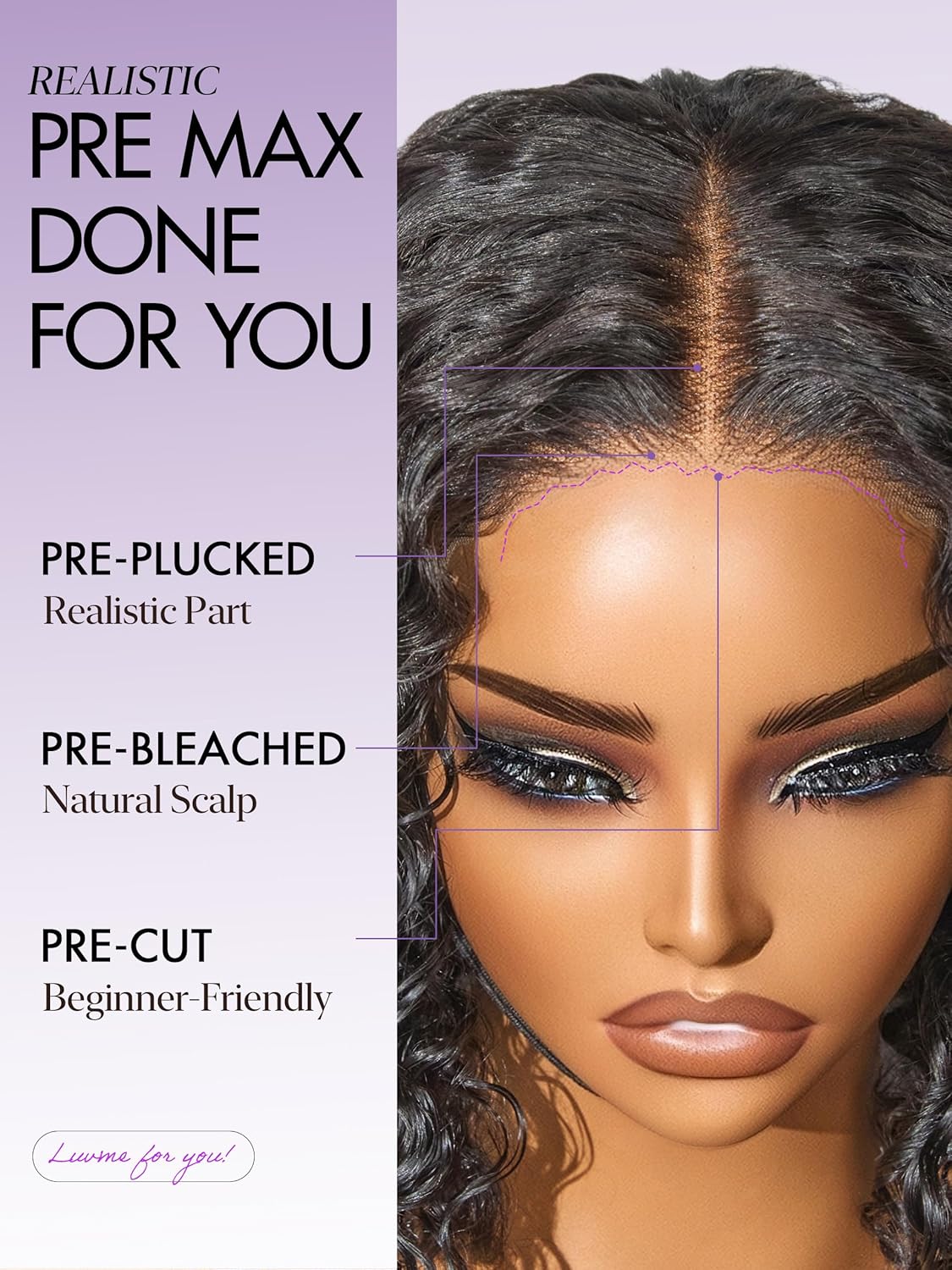 LUVME 5x5 HD Lace Front Deep Curly 10" 100% Human Hair Wigs Glueless Pre Cut Plucked Natural Color Straight Bleached Knots