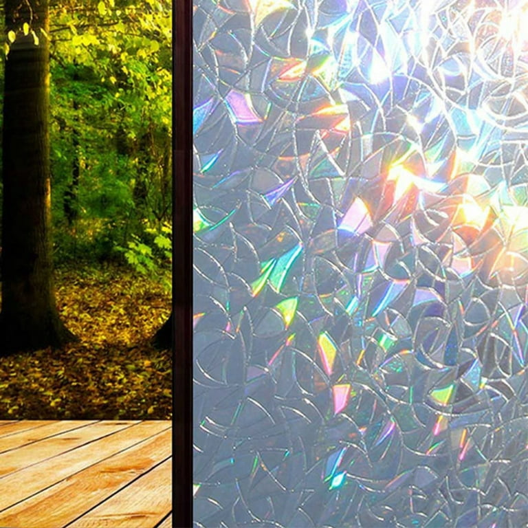Window Privacy Film, Decorative Window Film, Stained Glass Window Stickers, Rainbow Cling Holographic, Window Covering Prism Film,No Glue Frosted Half