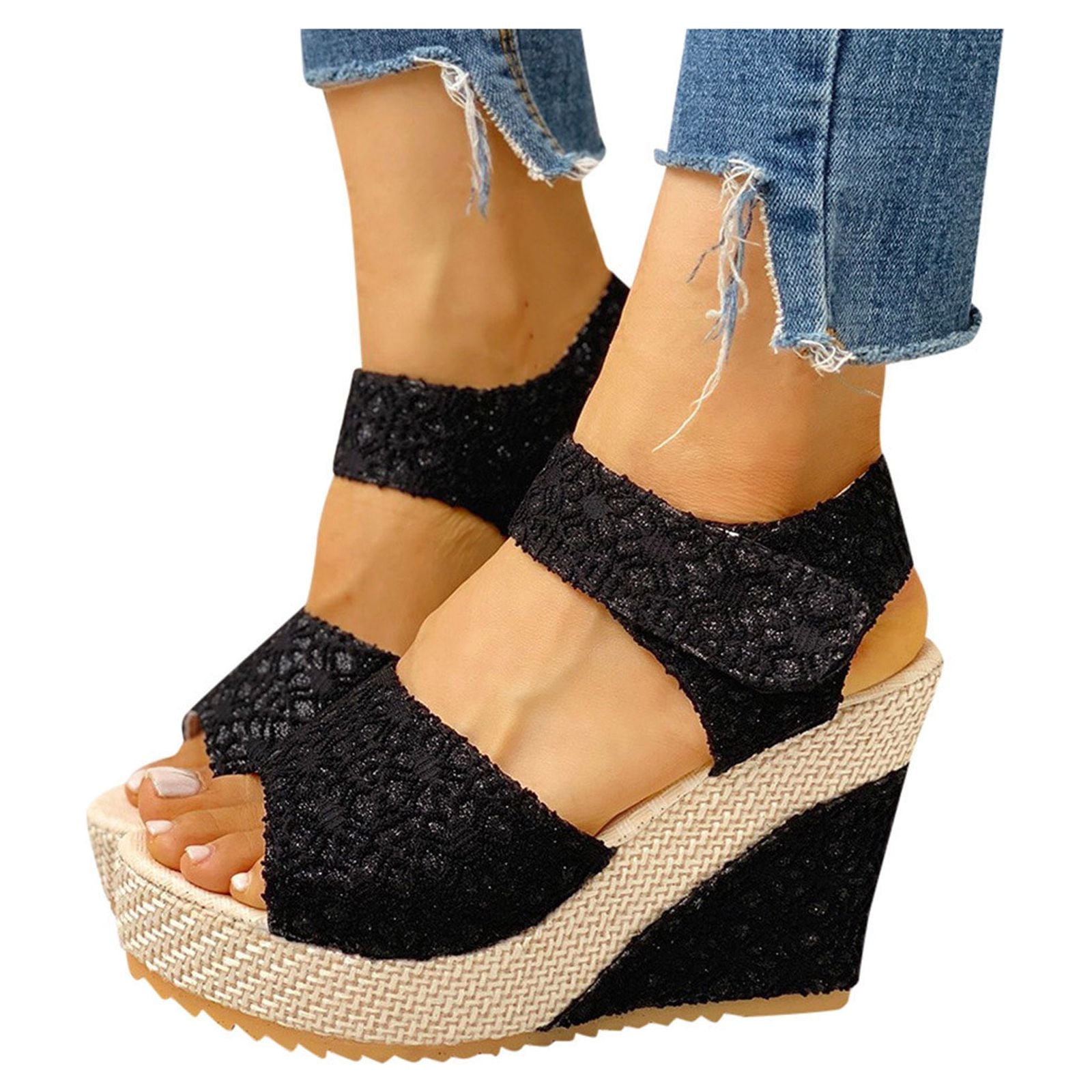 Dvkptbk Wedge Sandals for Women Platform Espadrilles High Heels Ankle Strap n Flatforms Comfortable Summer Wedding Shoes Summer Walmart