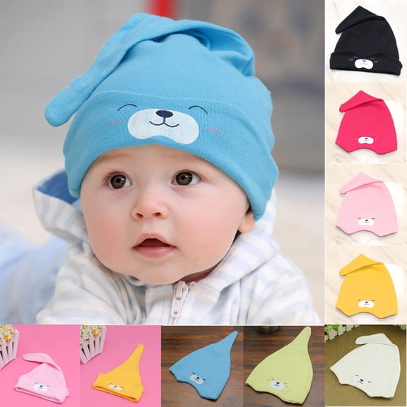Newborn Baby Hat, Soft Knotted Cap for 0-6 Months, Cute Animal Cartoon Pacifier Hat, Infant Beanie for Daily Wear, Photo Shoot, Baby Shower Gift, Spring Summer Autumn-Black