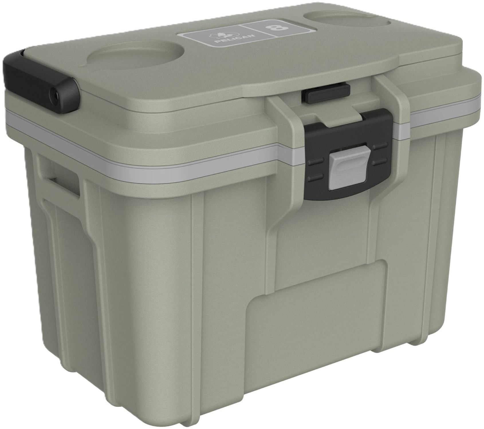 Pelican Personal 8 Qt Hard-Sided Cooler with Snap-in Ice Pack Bottle Opener, Sage with Gray