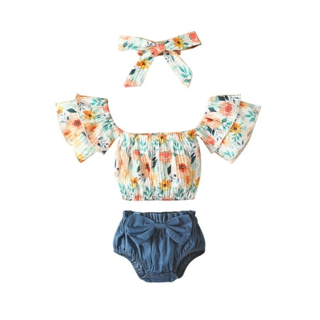 

Tempura Baby Girls Clothes Set Summer Floral Crop Tops Bow Shorts Outfits
