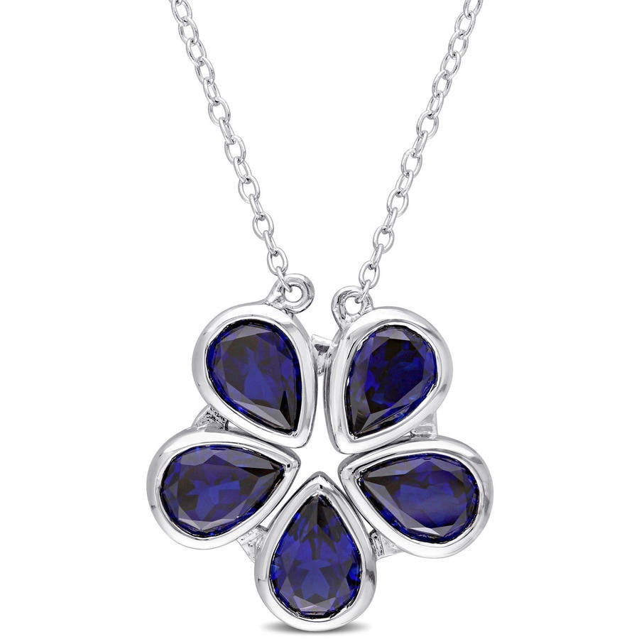 Tangelo 5-3 4 Carat T.G.W. Created Blue Sapphire Sterling Silver Two-in-One Teardrop Flower Necklace, 17" by Tangelo