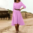 thumbnail image 5 of Ohufall Women's Dresses Long Sleeve Round Neck Flowy Midi Dress Solid Color Vacation Fashion Dress, 5 of 6