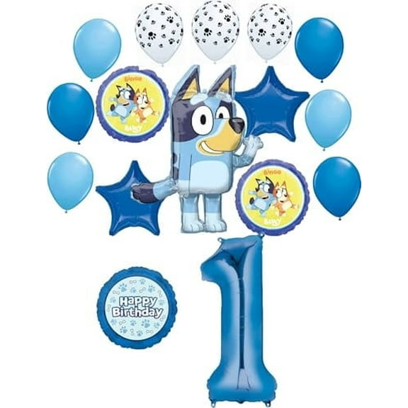 Anagram Bluey 1st Birthday Party Supplies Bingo Foil and Latex Balloon Bouquet Decorations 16pc