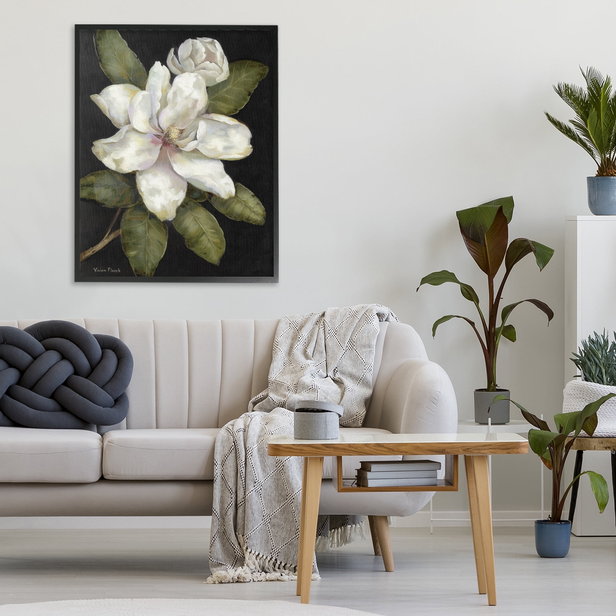 Stupell Industries Budding Magnolia Blooms Black Framed Giclee Art, design by Nan