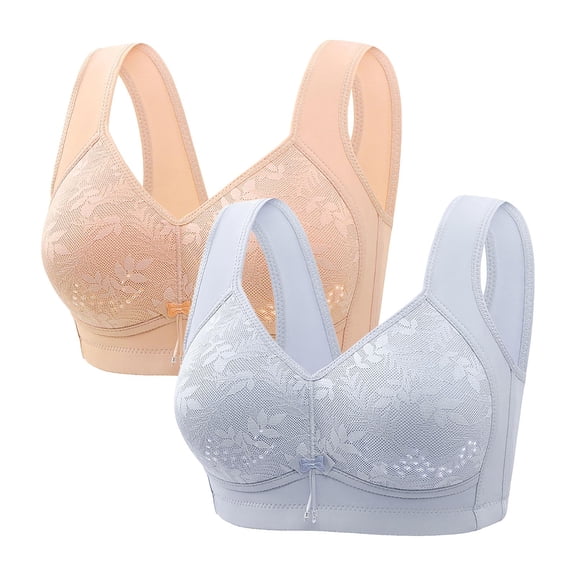 Tsesme Bras for Women No Underwire Plus Size Wide Straps Comfy Breathable Bra Full Cup Push up Brassiere 2 Pack