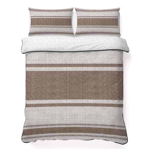 Quilts Twin XL Size Bedding Set, Brown Striped Lightweight Quilted Comforter, Country Abstract Horizontal Line Soft Reversible Bedspread Coverlet with Pillow Covers for All Season, 68" x 98"