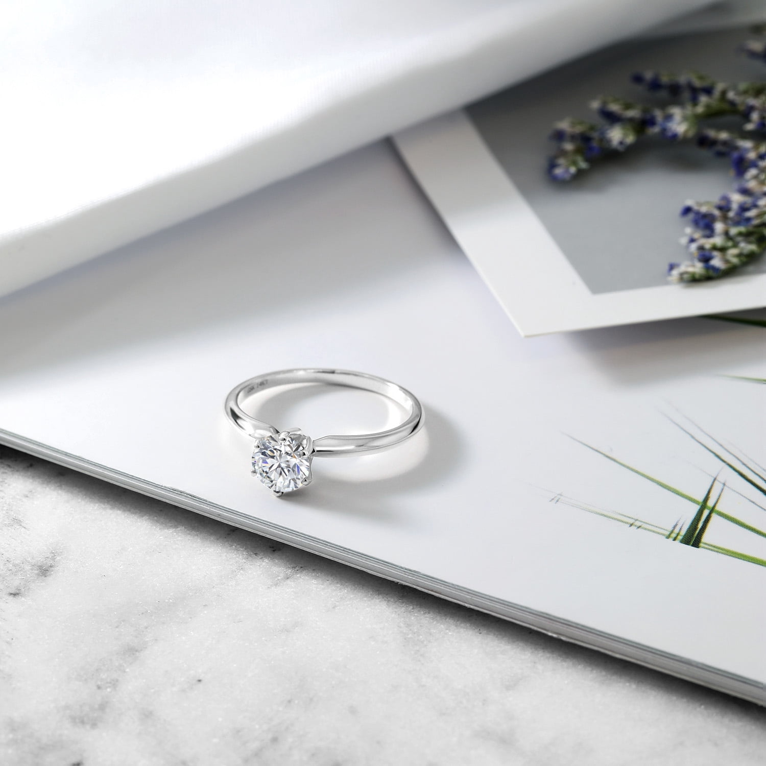 Gem Stone King 0.74 Cttw Round Lab Grown Diamond 14K White Gold Solitaire Engagement Ring for Women | DEF Color | VVS-VS Clarity (Size 8)