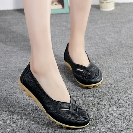 

Women‘s Flat Shoes Hollow Out Beanie Shoes Slip-on Faux Leather Loafers