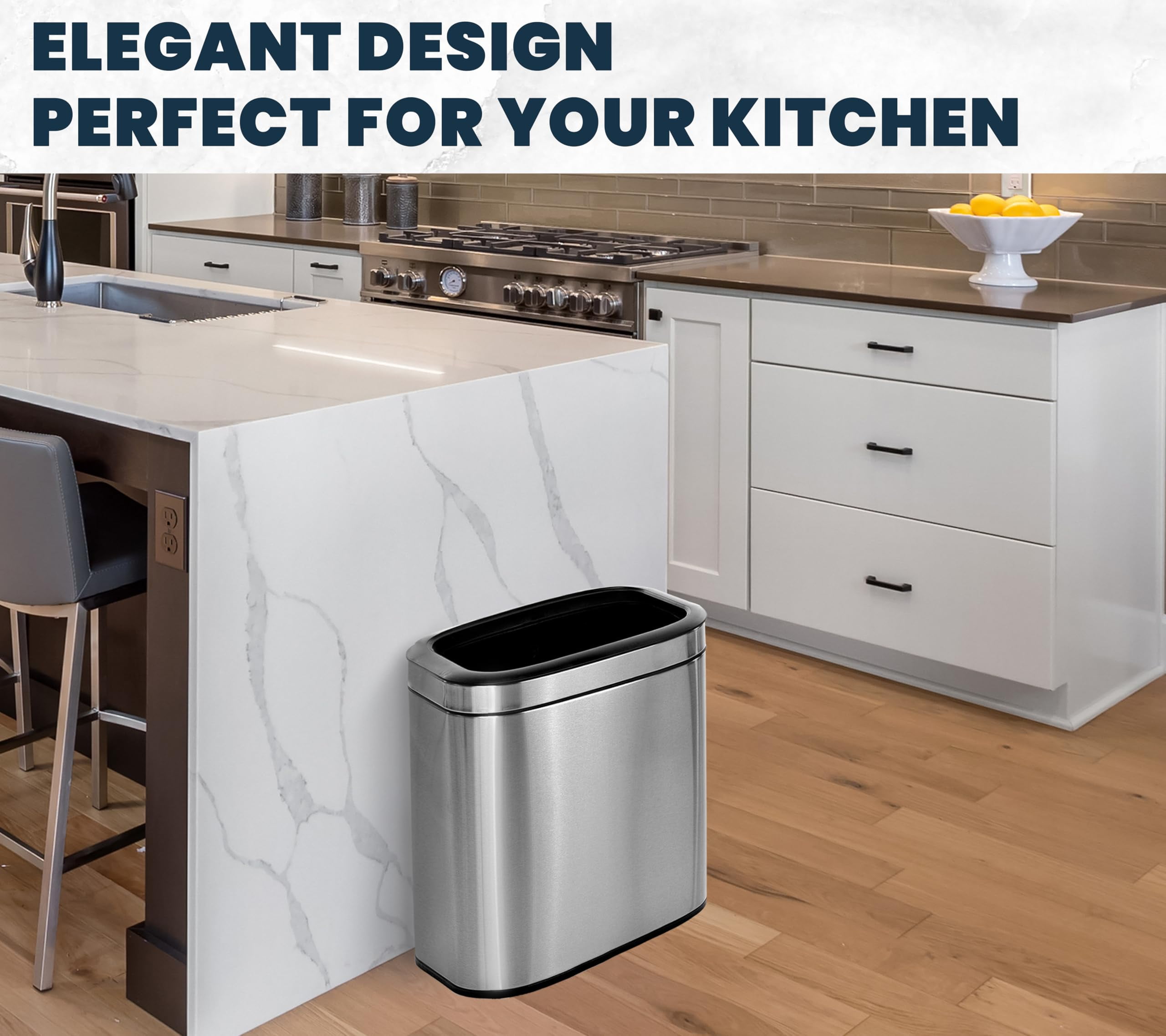 Alpine 20 Liter /5 Gallon Trash Can Open Top - SS Trash Can No Lid, Modern Silver Metal WasteBasket, Narrow Trash Can with Removable Trash Bin for Office Desk, Kitchen, Bathroom