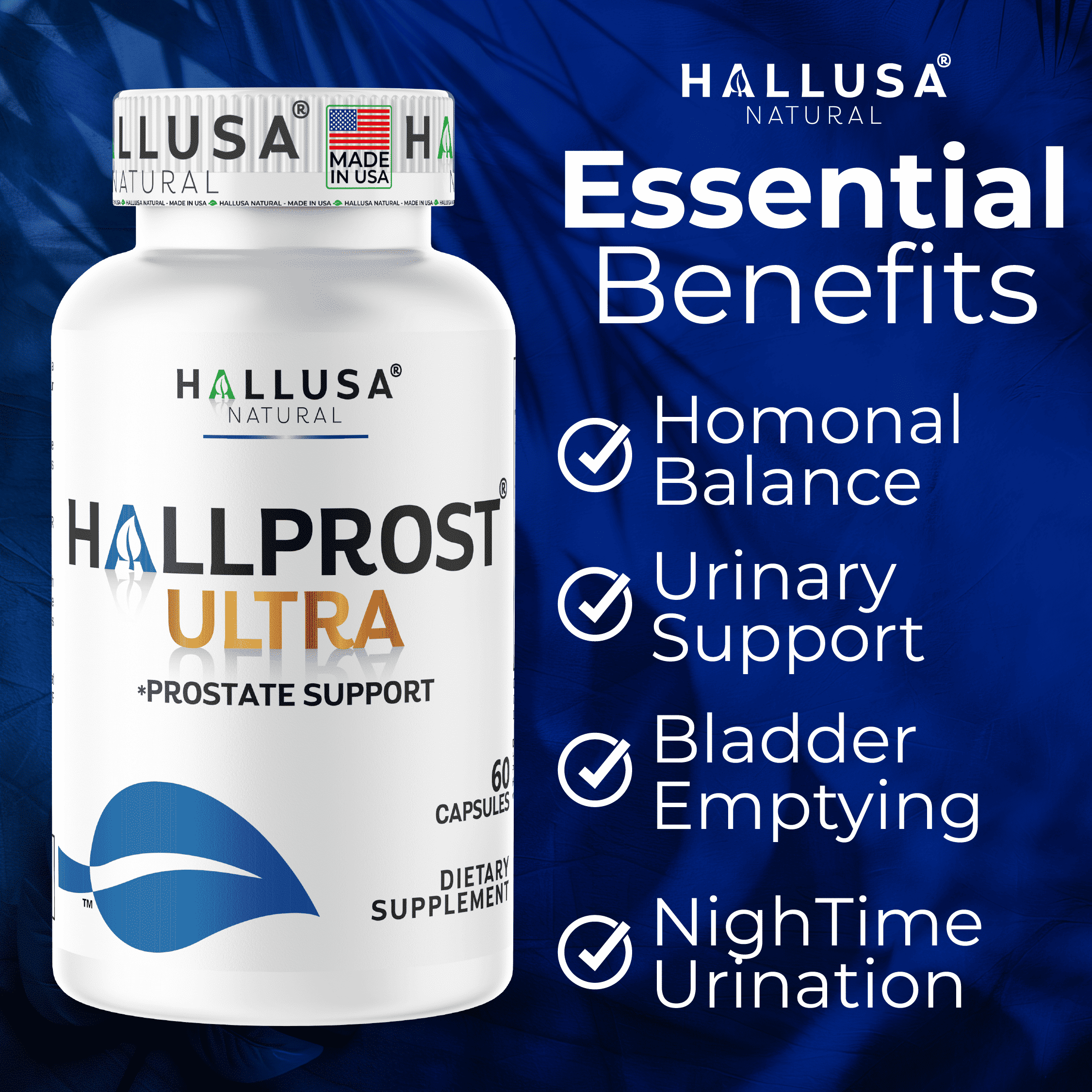 HALLPROST Ultra Prostate Health Urinary Tract & Bladder Support 300 Capsules, Saw Palmetto Blend 1166mg* Reduce Frequent Urination, Balance DHT