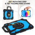 thumbnail image 6 of SaniMore Case for iPad 10th Generation 10.9" 2022, Shockproof Bumper Shoulder Strap 360° Rotating Handle Bracket + Pencil Holder Tri-layer Hybird Anti-drop Kids Shell, Black+Blue, 6 of 8
