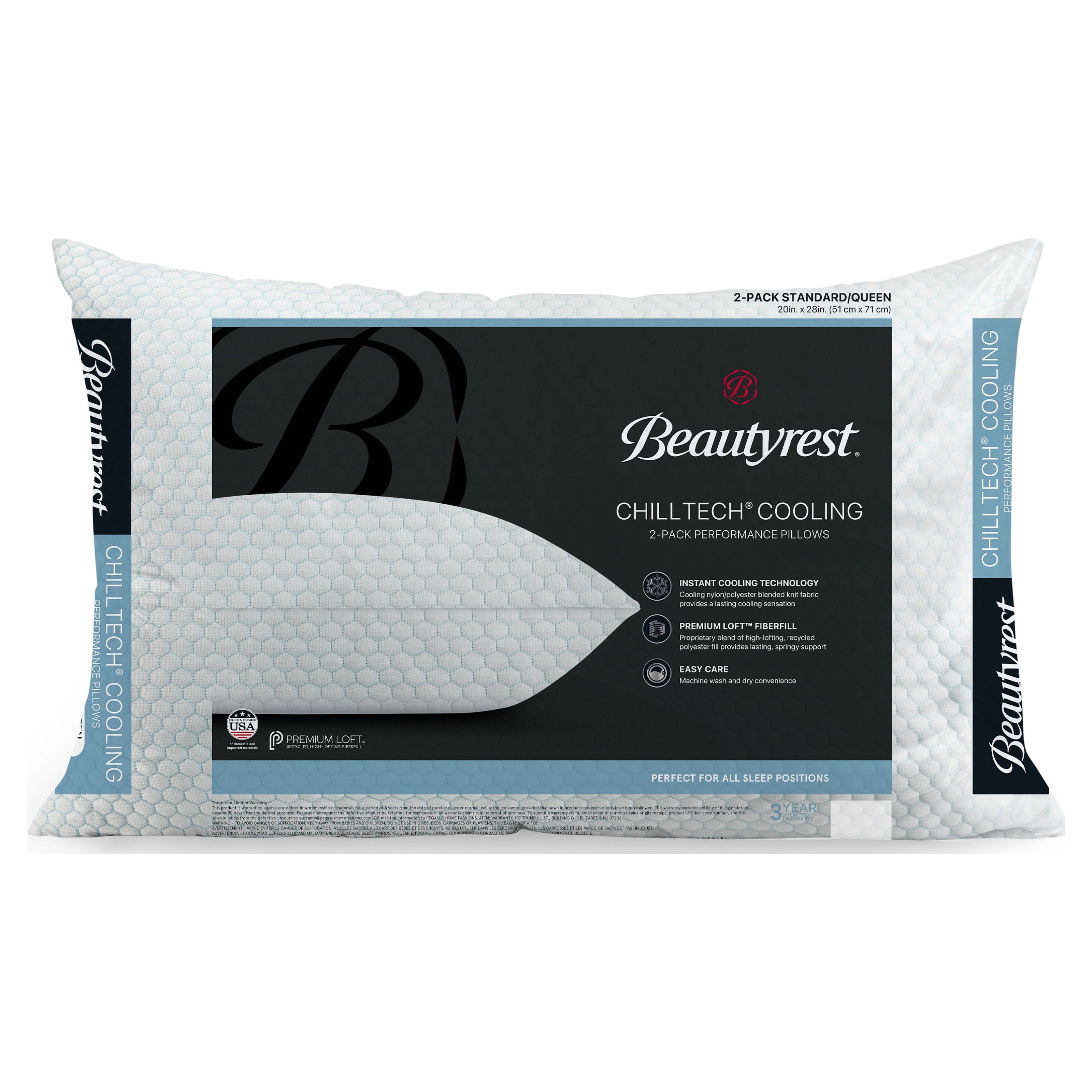 Beautyrest ChillTech Cooling Performance Bed Pillow 2 Pack Standard Queen Polyester Walmart