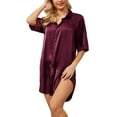 thumbnail image 2 of Anygrew Womens Nightgown Satin Button Down 3/4 Sleeve Sleepshirt Boyfriend Notch Collar Nightshirt Sleepwear, 2 of 7
