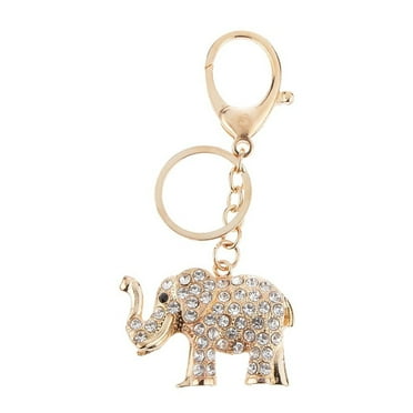 Big Ears Elephant Keychain Sparkling Keyring Crystal Purse Pendant Rhinestones Handbag Charm (Gold)