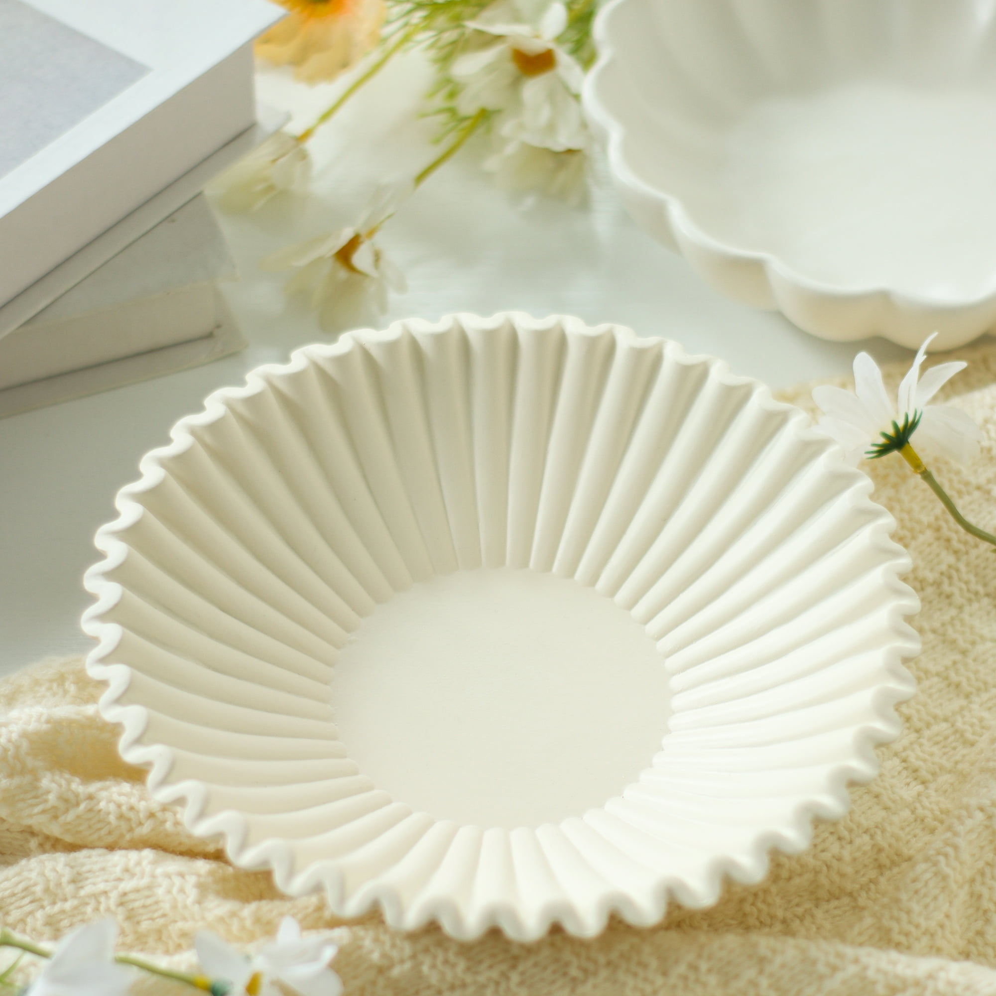 Better Homes & Gardens Off-White Decorative Bowl, Ruffled Ribbon Design