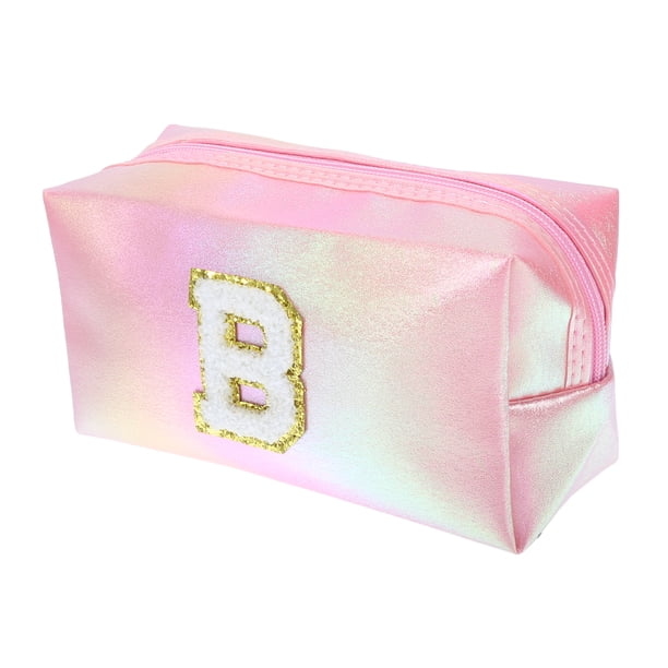 1 Pc Bolsa Cosmética de Letras B para Mujeres, Duradera, para Vacaciones y Actividades al Aire Libre, de Cuero PU Rosa