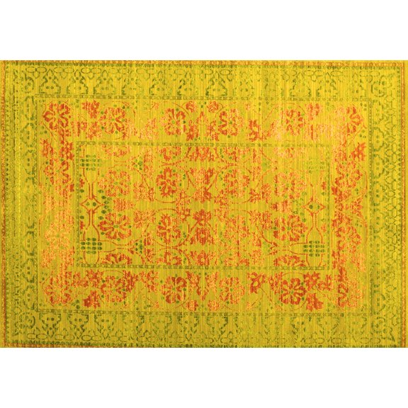 Ahgly Company Machine Washable Indoor Rectangle Persian Yellow Traditional Area Rugs, 5' x 7'