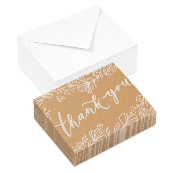 Hallmark Bulk Blank Thank You Notes (Kraft With Script)—Weddings, Engagement Parties, Bridal Showers, 100 Cards With Envelopes