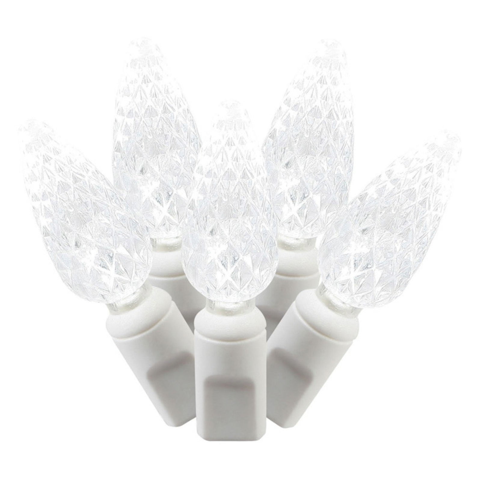 Vickerman 36159 100 Light 34' White Wire Pure White C6 LED Christmas Light String Set with 4