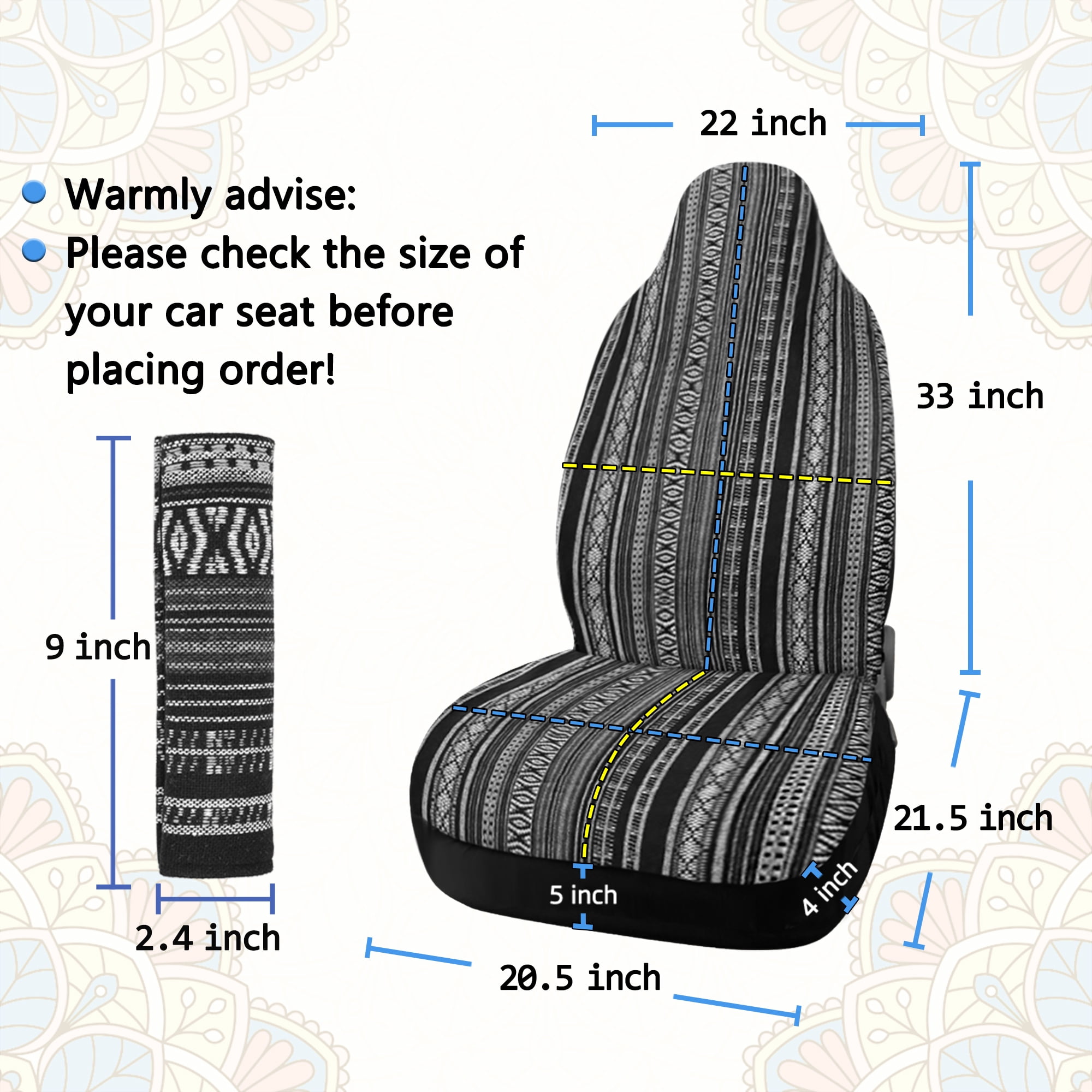 REGALWOVEN  2 Pcs Gray Front Seat Cover Saddle Blanket Seat-Belt Pad Protectors for Auto