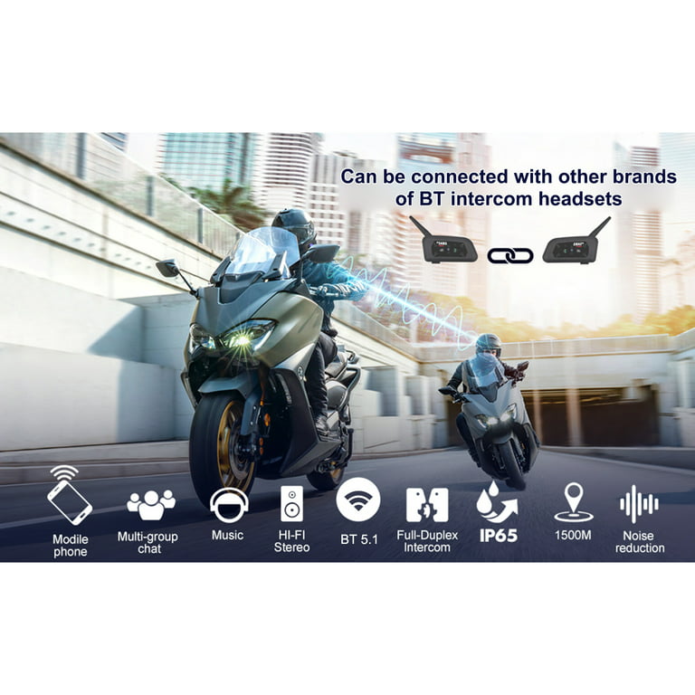 2pcs Waterproof Motorcycle Helmet Bluetooth Headset 1200m 6 Rider