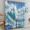 thumbnail image 2 of Ocean Wave Curtains For Living Room, Sea Wave Blackout Curtains For Bedroom, Blue Ocean Window Drapes, 2 Panels Window Treatments For Kitchen Office Cafe 42"W x 108"L (Pack of 2), 2 of 6