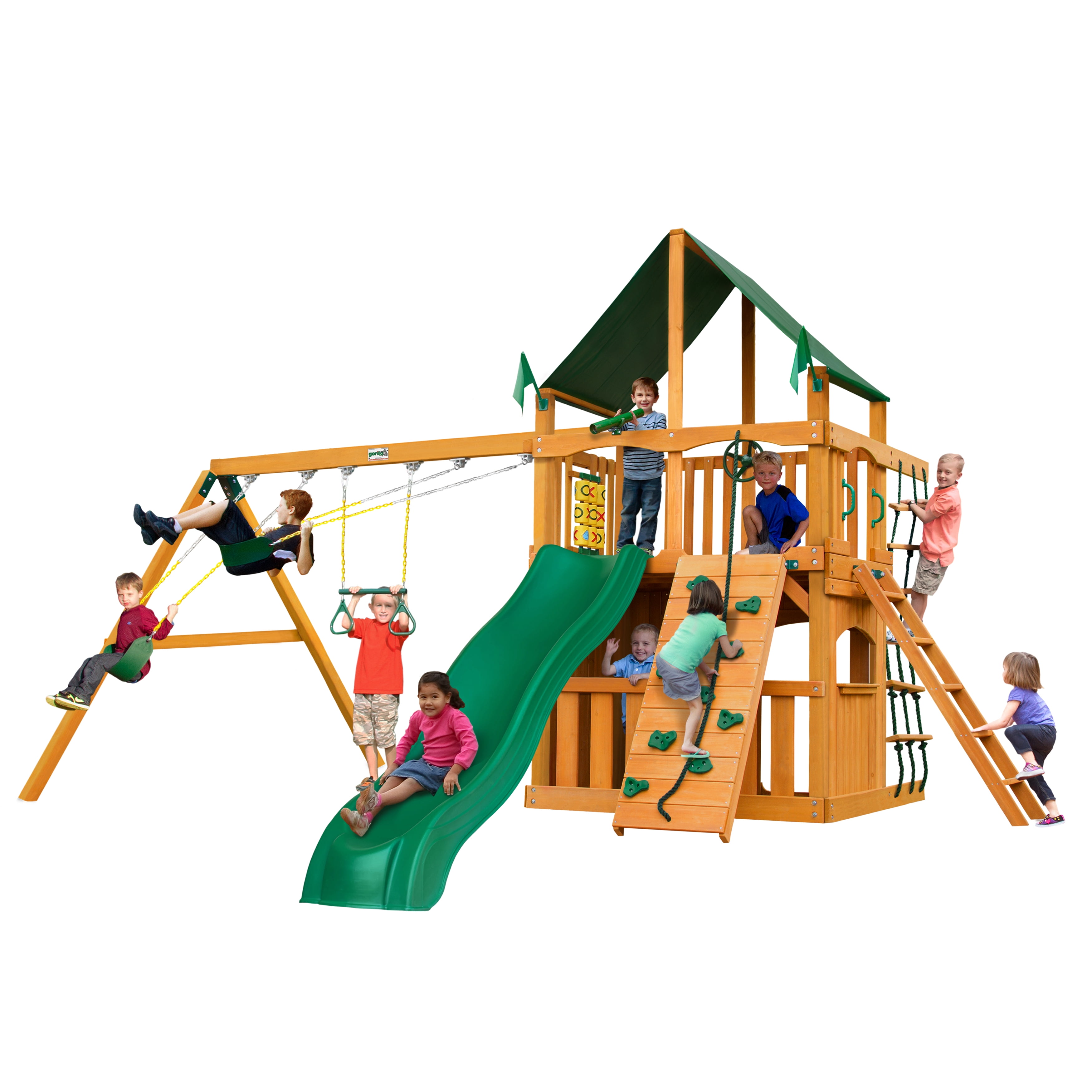 Gorilla Playsets Chateau Clubhouse Wooden Swing Set with Sunbrella
